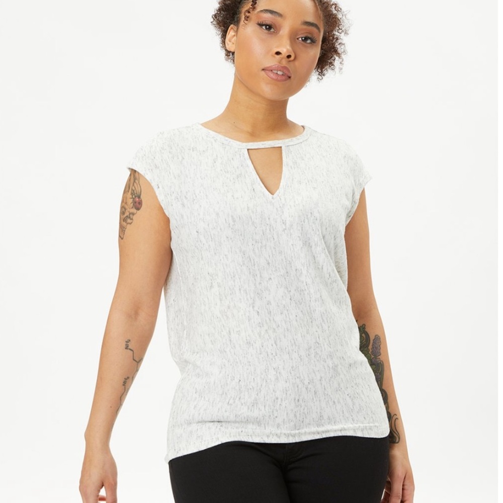 Michael Stars Cap-Sleeve Keyhole Cutout Top Shirt Ash Gray Size XL Extra Large